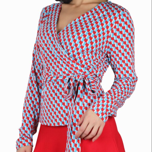 Diane Von Furstenberg Retro Geometric Print Wrap Top Small - Picture 2 of 6